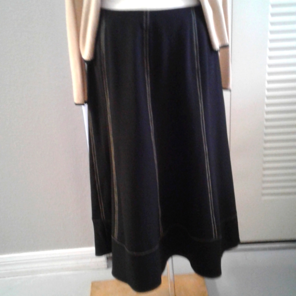 Allison Taylor, Black With Brown Stitching Midi Skirt